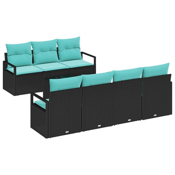 vidaXL Ensemble de Canapés 8 Pièces Noir et turquoise polyrotin