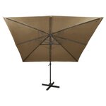 vidaXL Parasol de jardin en porte-à-faux et mât et lumières LED taupe