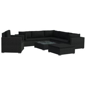 vidaXL Salon de jardin 8 Pièces avec coussins Résine tressée Noir