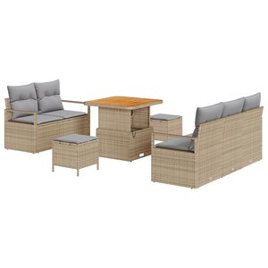 Ensemble de Sofa de Jardin 8 Pièces avec Coussins Beige Rattan Poly Acacia