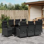 vidaXL Set de salle à manger de jardin 9 pièces avec coussins Noir Poly Rattan
