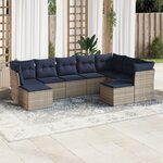 vidaXL Salon de jardin 9 Pièces avec coussins gris résine tressée