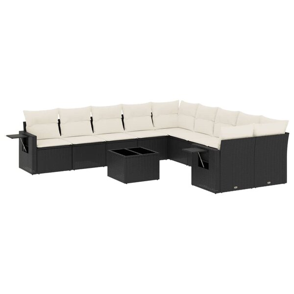 vidaXL Salon de jardin 11 Pièces avec coussins noir résine tressée