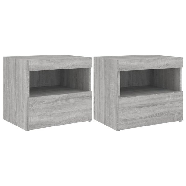 vidaXL Tables de chevet avec lumières LED 2 Pièces sonoma gris 50x40x45cm