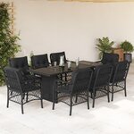vidaXL Ensemble à manger de jardin 9Pièces coussins noir résine tressée