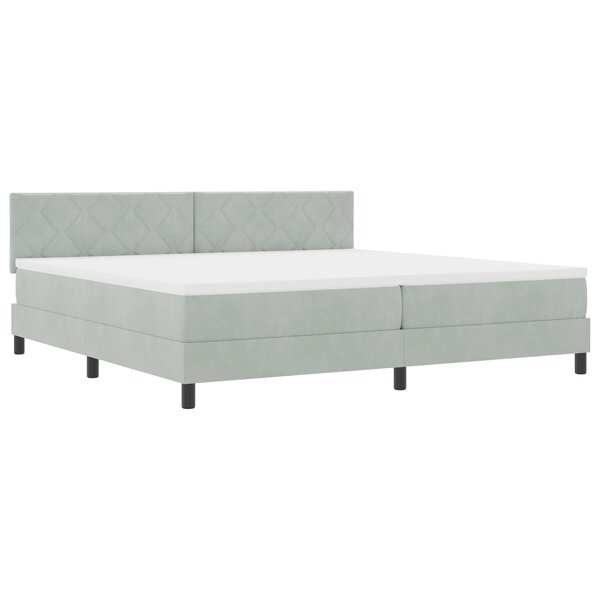 Lit à sommier Box avec matelas Gris clair 200x200 cm Velours