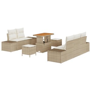 Ensemble canapés de jardin en poly rattan beige de 8 pièces avec coussins