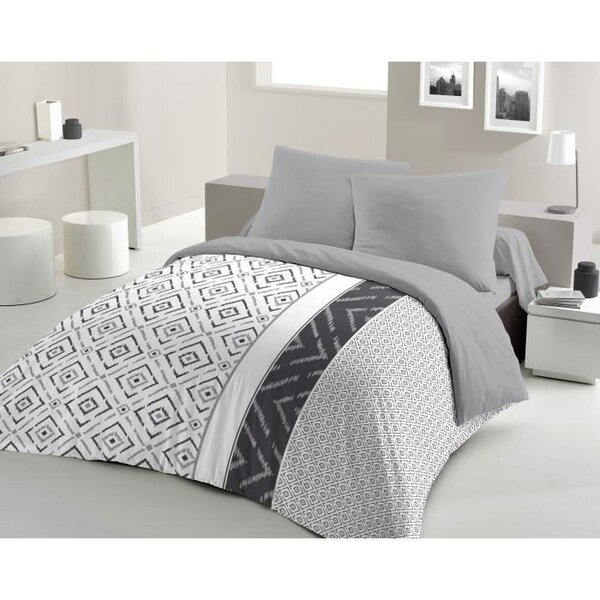 Parure microfibre Ethno - housse de couette 240 x 260 + 2 taies d'oreiller 63 x 63 - Gris