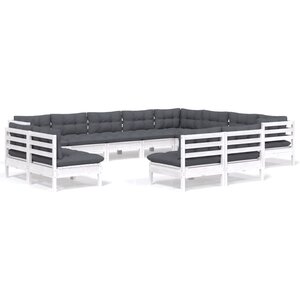 vidaXL Salon de jardin 12 Pièces avec coussins blanc bois de pin solide