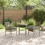 Ensemble Bistro de Jardin 3 Pièces avec Coussins Gris en Poly Rattan
