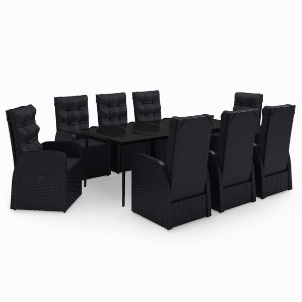 vidaXL Ensemble à manger de jardin avec coussins 9 Pièces noir