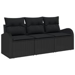 vidaXL Ensemble de canapé de jardin 3 pièces avec coussins Noir Rotin Poly