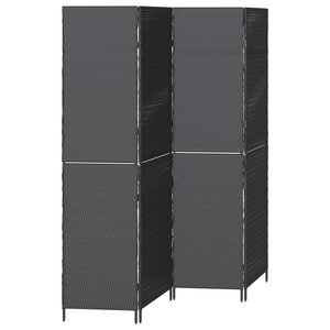 Paravent 4 panneaux pliable noir 195x180 cm en polyrotin