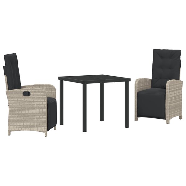 vidaXL Ensemble de salle à manger de jardin 3 pièces avec coussins en rattan poly gris clair