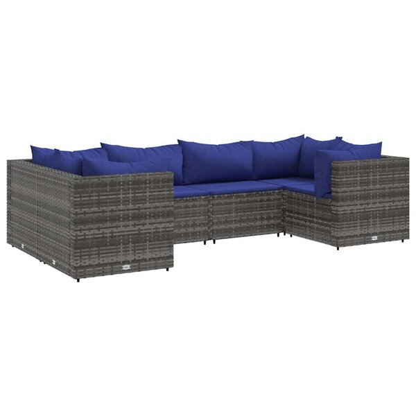 vidaXL Salon de jardin 6 Pièces avec coussins Gris Résine tressée