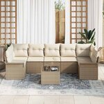 vidaXL Ensemble de canapé de jardin avec coussin 8 Pièces Beige polyrotin