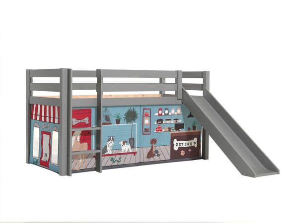 PINO Lit mezzanine avec toboggan pin massif Gris animalerie