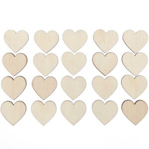 20 coeurs en bois naturel - petit 30 mm