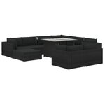 vidaXL Salon de jardin 10 Pièces avec coussins Résine tressée Noir