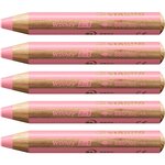 Crayon multi-talents woody 3en1  rond  rose pastel x 5 STABILO