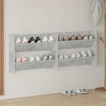 vidaXL Armoires à chaussures murales 2 Pièces Gris béton 80x18x60 cm