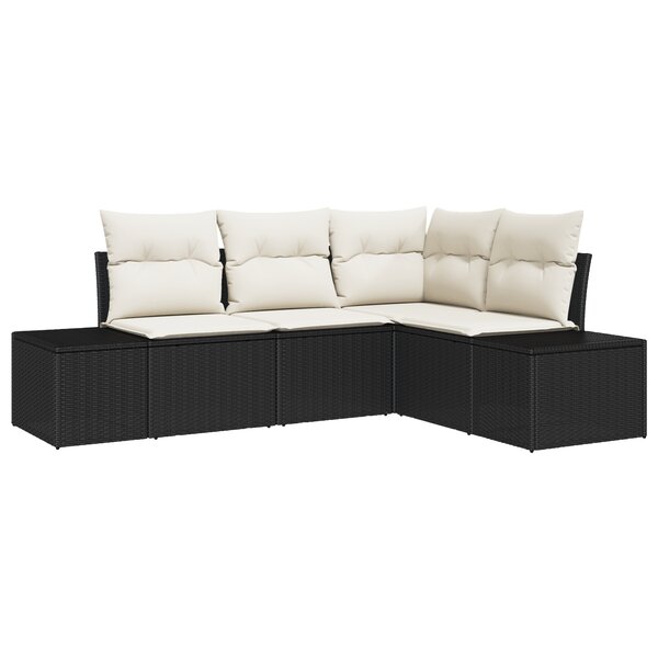 vidaXL Ensemble de Canapés de Jardin 4 Pièces avec Coussins Noir Rattan Poly