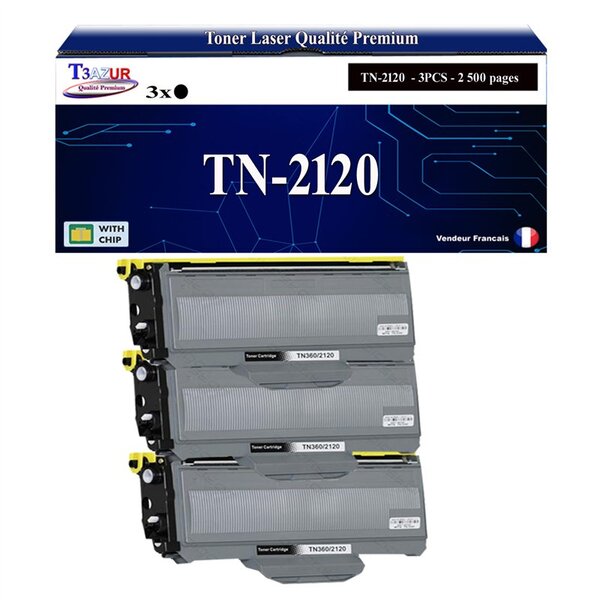 3 Toners compatibles avec Brother TN2120 pour Brother MFC-7320  MFC-7440  MFC-7440N  MFC-7840  MFC7-840W - 2 600 pages - T3AZUR