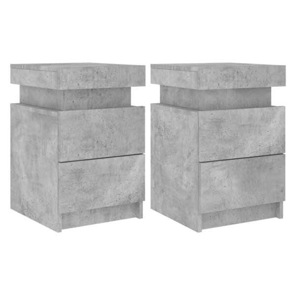 vidaXL Tables de chevet avec lumières LED 2 Pièces gris béton 35x39x55 cm