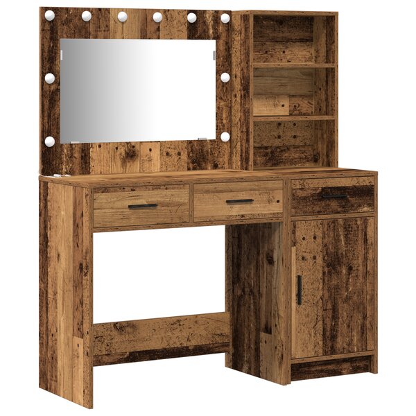 Ensemble de coiffeuse 2 pièces avec LED en vieux bois d'ingénierie