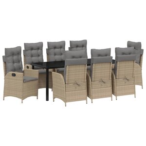 vidaXL Ensemble de salle à manger pour jardin 9 Pièces Beige polyrotin