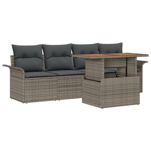 vidaXL Ensemble de canapé de jardin 5 pièces avec coussins Gris en poly rattan et acacia