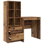 vidaXL Bureau avec tiroir avec étagère avec stockage 2 Pièces Bois ancien