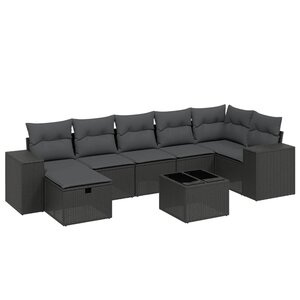 vidaXL Salon de jardin 8 Pièces avec coussins noir résine tressée