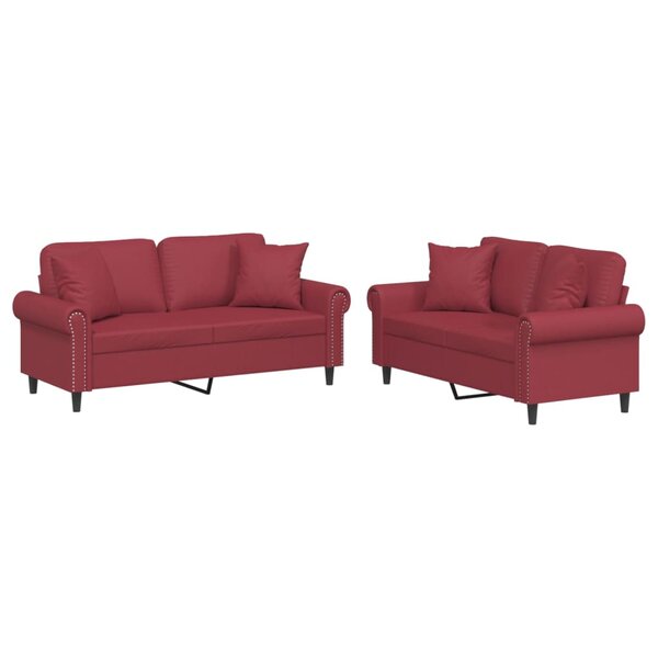 vidaXL Ensemble de canapés 2 Pièces et coussins rouge bordeaux similicuir