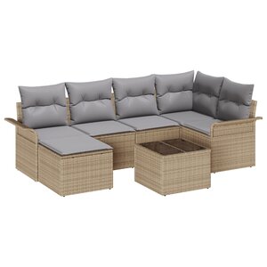vidaXL Ensemble de canapé de jardin 7 pièces avec coussins en rotin poly noir