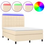 vidaXL Sommier à lattes de lit et matelas et LED Crème 140x200cm Tissu