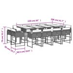 vidaXL Ensemble à manger de jardin avec coussins 13 Pièces marron rotin