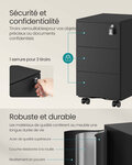 Caisson de bureau mobile 39 x 45 x 55 cm verrouillable avec 3 tiroirs rangement de documents papeterie préassemblé pour bureau bureau à domicile noir 12_0004823