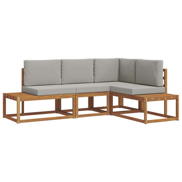 vidaXL 4 pc Ensemble de canapés d'extérieur Gris Naturel et Clair