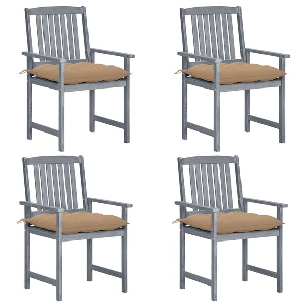 vidaXL Chaises de jardin et coussins lot de 4 Gris Bois acacia massif