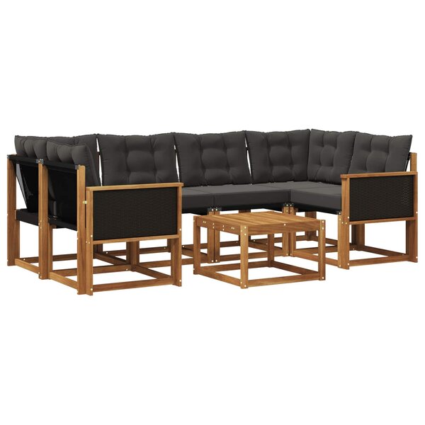 vidaXL Ensemble de canapés d'extérieur 7 pc Naturel et noir