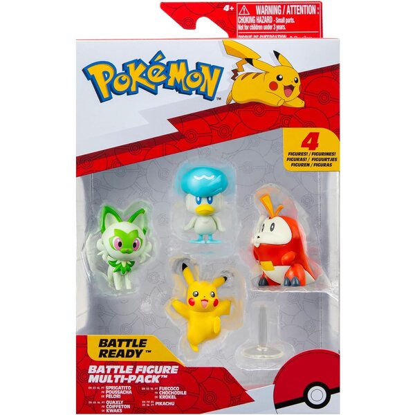 Jazwares PKW3402 - Pokémon - Set de 4 figurines de bataille - Pikachu  Crokel  Kwaks  Felori