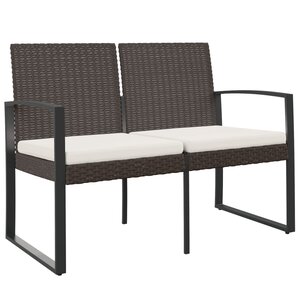 vidaXL Banc de jardin à 2 places avec coussins marron PP rotin