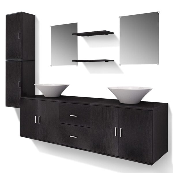 vidaXL Mobilier de salle de bain avec lavabo 9 Pièces Noir