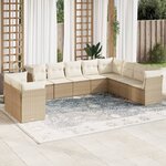 vidaXL Salon de jardin avec coussins 10 Pièces beige résine tressée