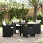 Ensemble de salle à manger de jardin de 5 pièces avec coussins en rotin noir
