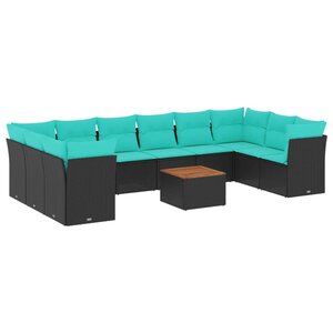vidaXL Salon de jardin 11 Pièces avec coussins noir résine tressée