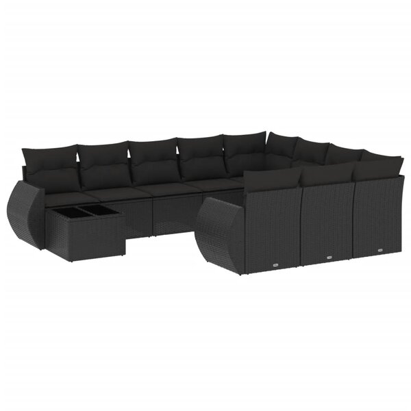 vidaXL Salon de jardin 11 Pièces avec coussins noir résine tressée