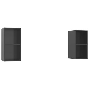 vidaXL Meubles TV muraux 2 Pièces Gris brillant Bois d'ingénierie