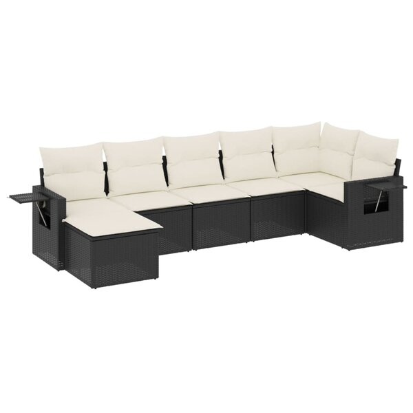 vidaXL Salon de jardin 7 Pièces avec coussins noir résine tressée